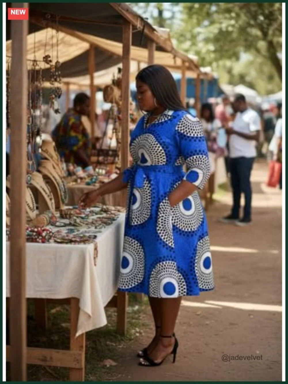 Plus Size A-Line Midi Dress with Pockets and Belt - African Print